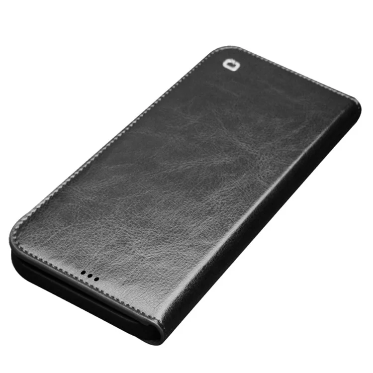 QIALINO Top Layer Cowhide Leather Stand Wallet Cell Phone Cover Protector for iPhone 13 Pro Max 6.7 inch - Black-Cellmalls
