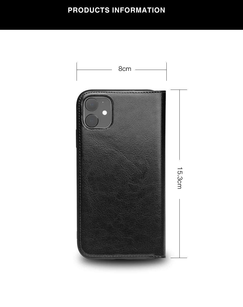 QIALINO For iPhone 11 6.1 inch Phone Case Genuine Cowhide Leather Wallet Protective Cover Shell - Black-Cellmalls