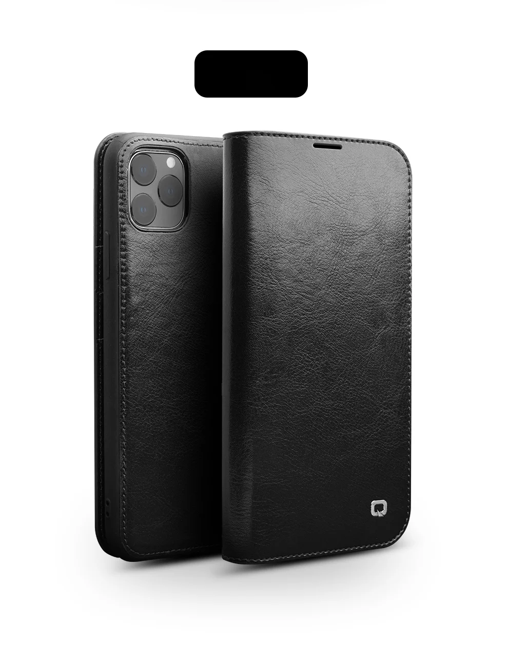 QIALINO Genuine Cowhide Leather Wallet Cover for iPhone 11 Pro 5.8 inch - Black-Cellmalls