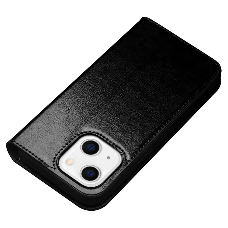 QIALINO For iPhone 14 Plus Full Protection Phone Flip Wallet Case Stand Drop-proof Genuine Leather Phone Cover - Black-Cellmalls