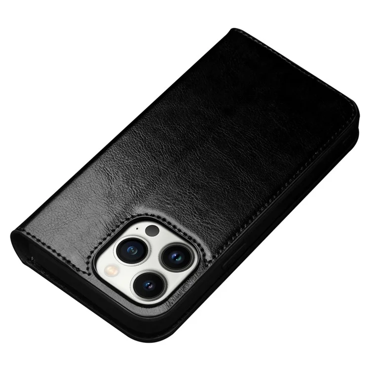 QIALINO For iPhone 14 Pro Max 6.7 inch Phone Flip Wallet Case Stand Drop-proof Genuine Leather Phone Cover - Black-Cellmalls