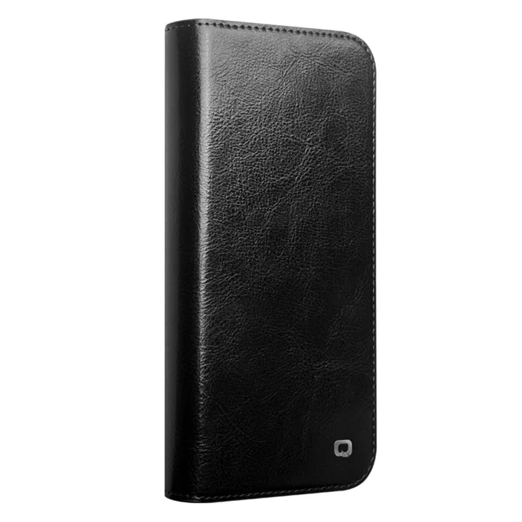 QIALINO For iPhone 16 Pro Max Case Genuine Cow Leather Card Slots Phone Cover - Black-Cellmalls