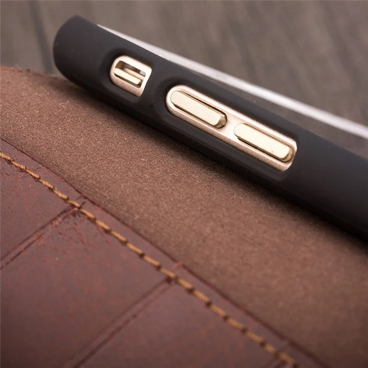 QIALINO For iPhone 8 Plus/7 Plus 5.5 inch Genuine Cowhide Leather Cover Wallet Protective Phone Case - Brown-Cellmalls