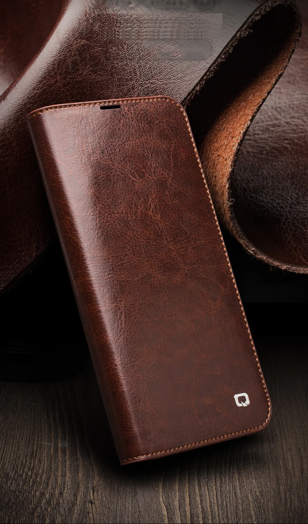 QIALINO For iPhone 11 6.1 inch Phone Case Genuine Cowhide Leather Wallet Protective Cover Shell - Black-Cellmalls