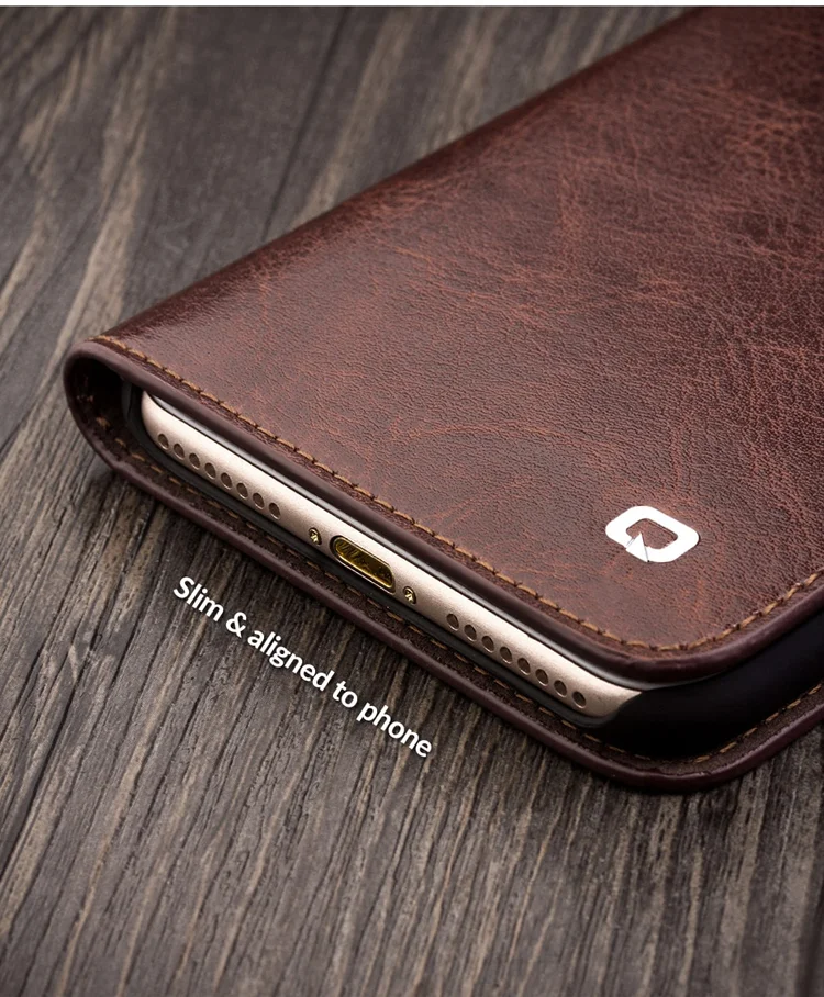 QIALINO Genuine Leather Phone Case for iPhone SE (2020)/SE (2022)/8/7 4.7 inch inch Crazy Horse Texture Wallet Phone Cover - Black-Cellmalls