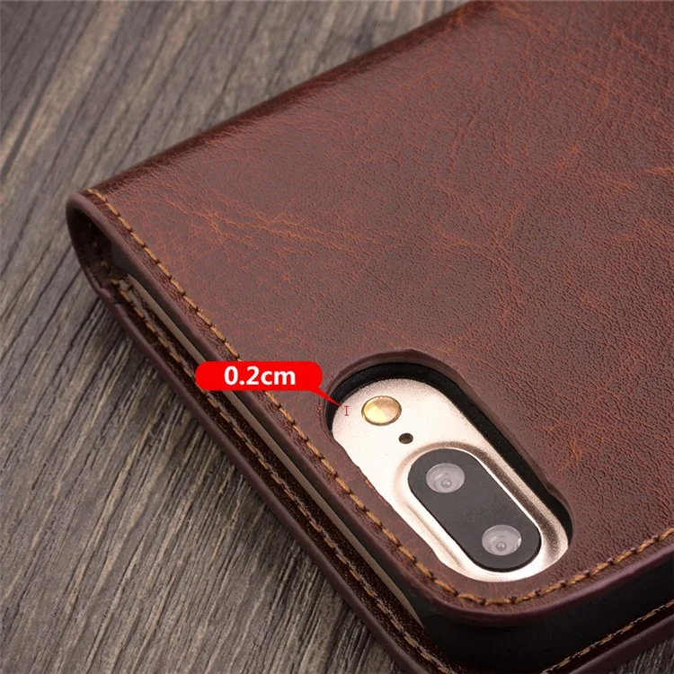 QIALINO For iPhone 8 Plus/7 Plus 5.5 inch Genuine Cowhide Leather Cover Wallet Protective Phone Case - Brown-Cellmalls