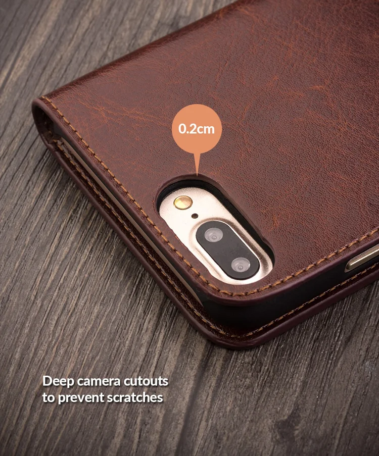 QIALINO Genuine Leather Phone Case for iPhone SE (2020)/SE (2022)/8/7 4.7 inch inch Crazy Horse Texture Wallet Phone Cover - Black-Cellmalls