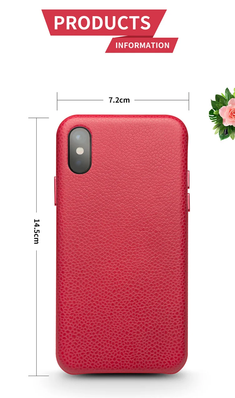 QIALINO Classic Litchi Texture Calf Skin Genuine Leather Coated Plastic Thin Cover Accessory for iPhone X/ XS 5.8 inch - Red-Cellmalls