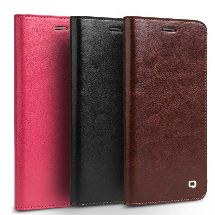 QIALINO For iPhone 8 Plus/7 Plus 5.5 inch Genuine Cowhide Leather Cover Wallet Protective Phone Case - Brown-Cellmalls