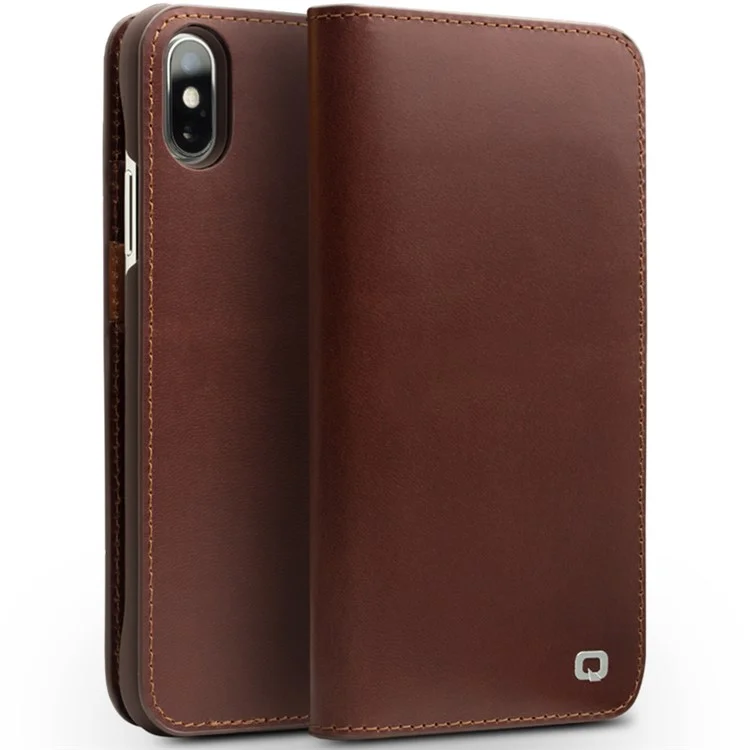 QIALINO Business Style Genuine Leather Wallet Mobile Phone Case for iPhone X / Xs 5.8 inch - Brown-Cellmalls