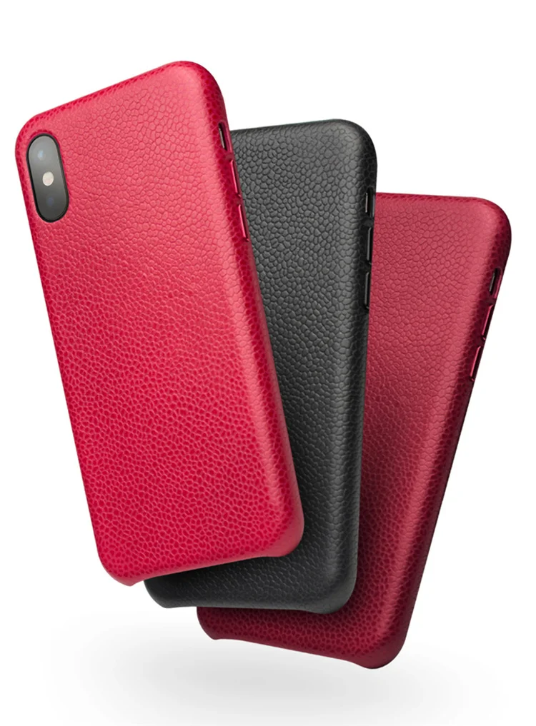 QIALINO Classic Litchi Texture Calf Skin Genuine Leather Coated Plastic Thin Cover Accessory for iPhone X/ XS 5.8 inch - Red-Cellmalls