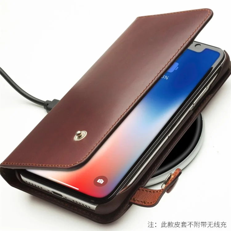 QIALINO Business Style Genuine Leather Wallet Mobile Phone Case for iPhone X / Xs 5.8 inch - Brown-Cellmalls