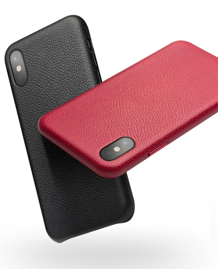 QIALINO Classic Litchi Texture Calf Skin Genuine Leather Coated Plastic Thin Cover Accessory for iPhone X/ XS 5.8 inch - Red-Cellmalls