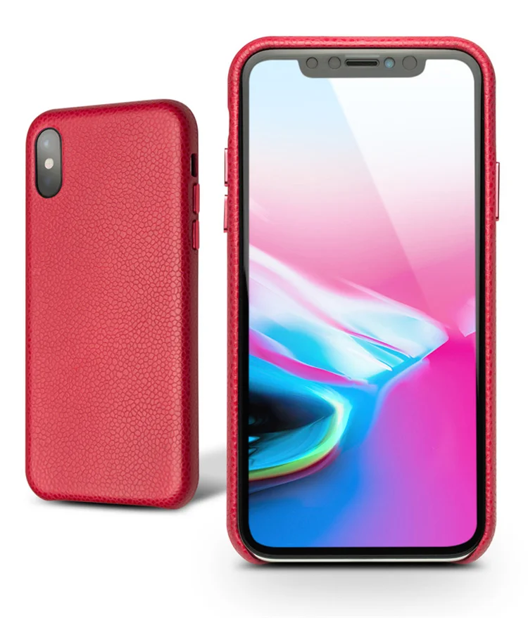 QIALINO Classic Litchi Texture Calf Skin Genuine Leather Coated Plastic Thin Cover Accessory for iPhone X/ XS 5.8 inch - Red-Cellmalls