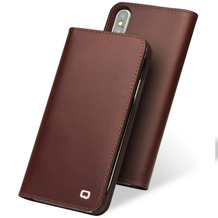 QIALINO Business Style Genuine Leather Wallet Mobile Phone Case for iPhone X / Xs 5.8 inch - Brown-Cellmalls