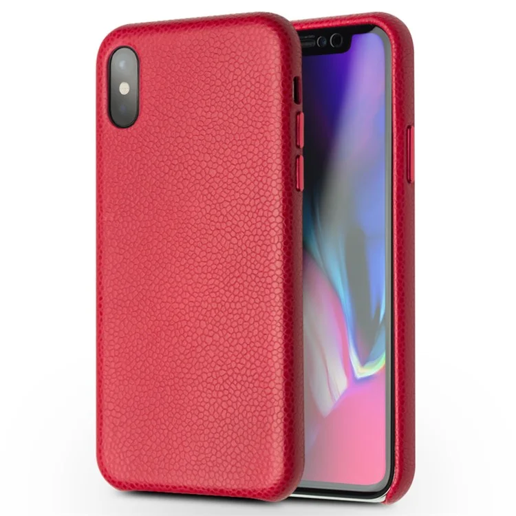 QIALINO Classic Litchi Texture Calf Skin Genuine Leather Coated Plastic Thin Cover Accessory for iPhone X/ XS 5.8 inch - Red-Cellmalls