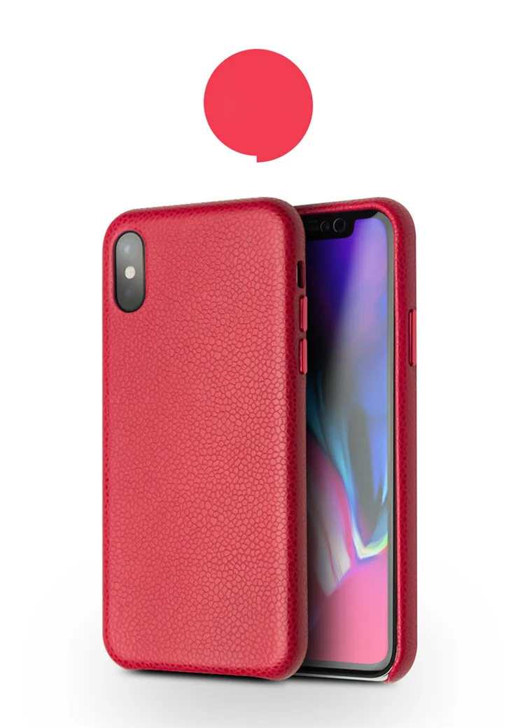 QIALINO Classic Litchi Texture Calf Skin Genuine Leather Coated Plastic Thin Cover Accessory for iPhone X/ XS 5.8 inch - Red-Cellmalls