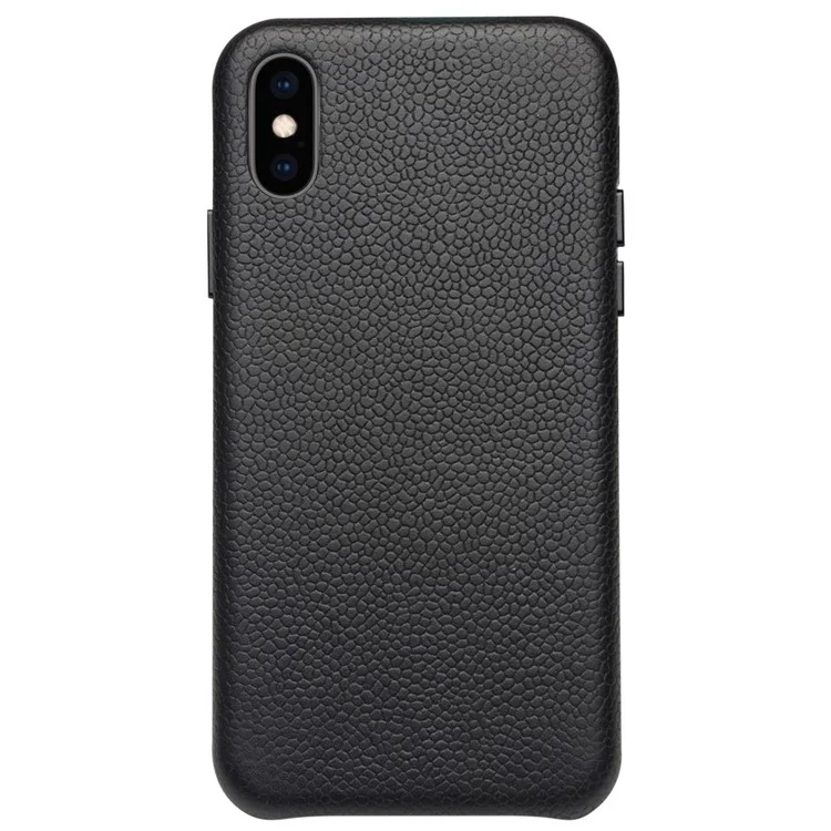 QIALINO Classic Litchi Texture Calf Skin Genuine Leather Coated PC Back Case for iPhone XS Max 6.5 inch - Black-Cellmalls