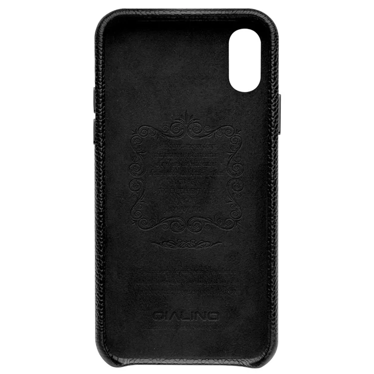 QIALINO Classic Litchi Texture Calf Skin Genuine Leather Coated PC Back Case for iPhone XS Max 6.5 inch - Black-Cellmalls