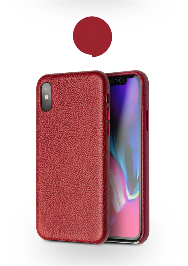 QIALINO Classic Litchi Texture Calf Skin Genuine Leather Coated Plastic Thin Cover Accessory for iPhone X/ XS 5.8 inch - Red-Cellmalls