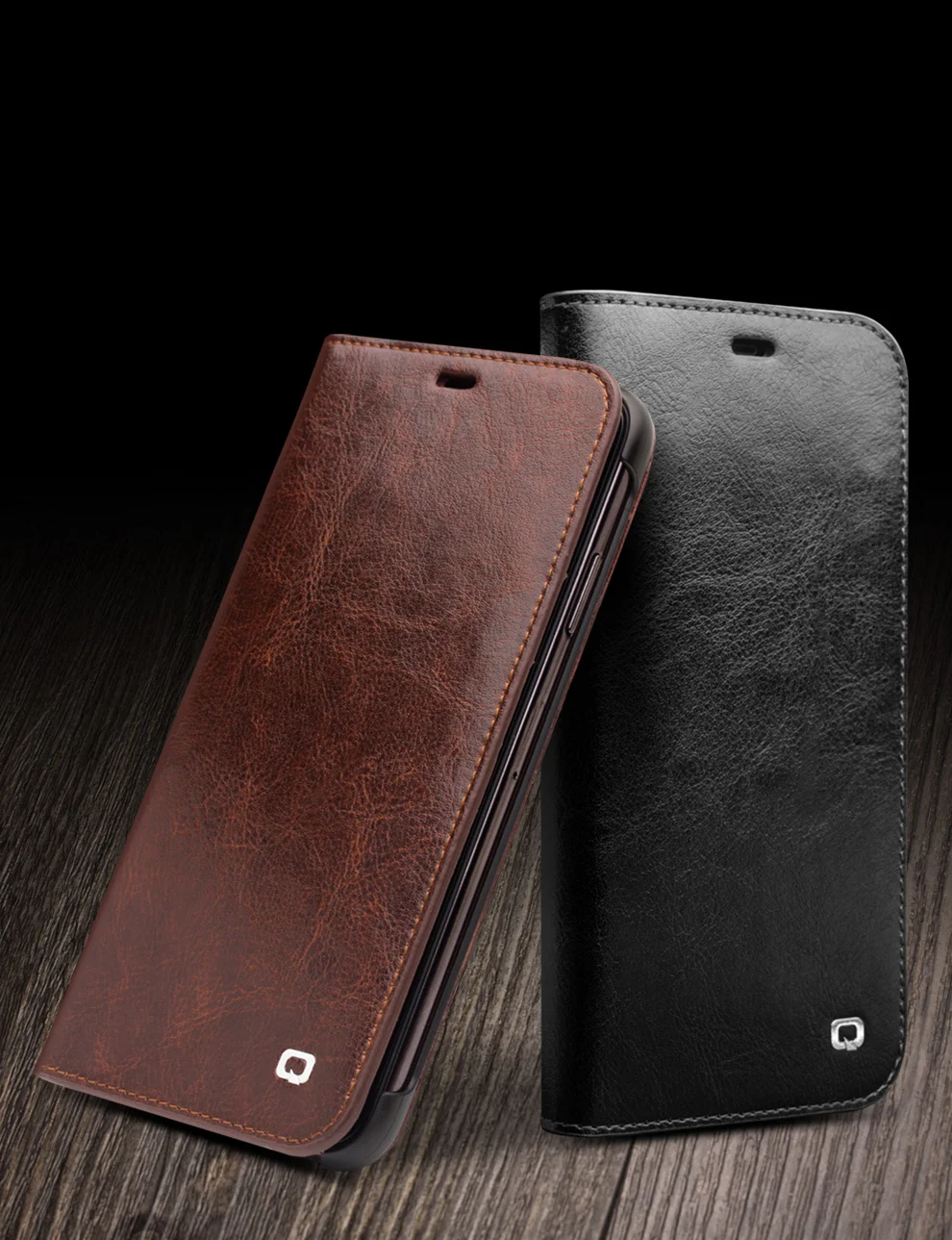 QIALINO Genuine Cowhide Leather Phone Case for iPhone XR 6.1 inch, Full Protection Folio Flip Wallet Mobile Cover - Black-Cellmalls