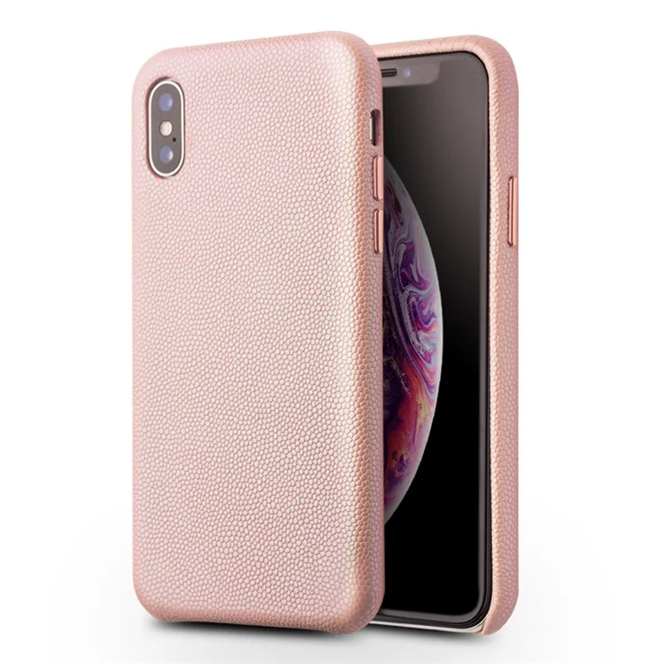 QIALINO Classic Litchi Texture Calf Skin Genuine Leather Coated PC Back Case for iPhone XS Max 6.5 inch - Black-Cellmalls