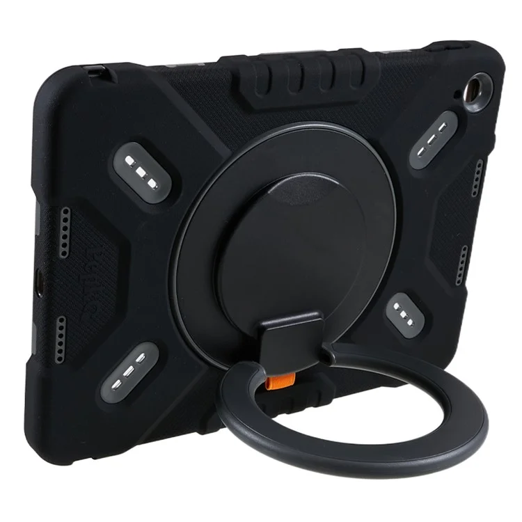 PEPKOO For iPad (2025) / 10.9 (2022) Tablet Case 360 Degree Rotation Kickstand Silicone+PC+ABS Tablet Cover - Black-Cellmalls