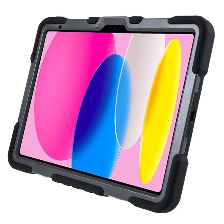 PEPKOO For iPad (2025) / 10.9 (2022) Tablet Case 360 Degree Rotation Kickstand Silicone+PC+ABS Tablet Cover - Black-Cellmalls