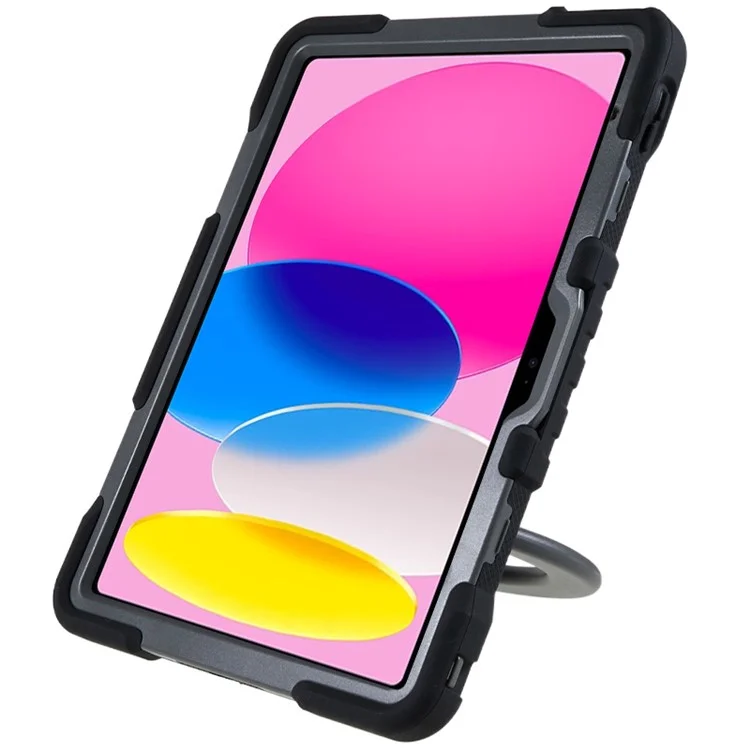PEPKOO For iPad (2025) / 10.9 (2022) Tablet Case 360 Degree Rotation Kickstand Silicone+PC+ABS Tablet Cover - Black-Cellmalls