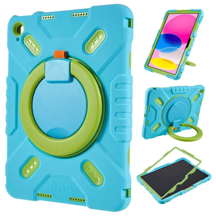 PEPKOO For iPad (2025) / 10.9 (2022) Tablet Case 360 Degree Rotation Kickstand Silicone+PC+ABS Tablet Cover - Blue-Cellmalls