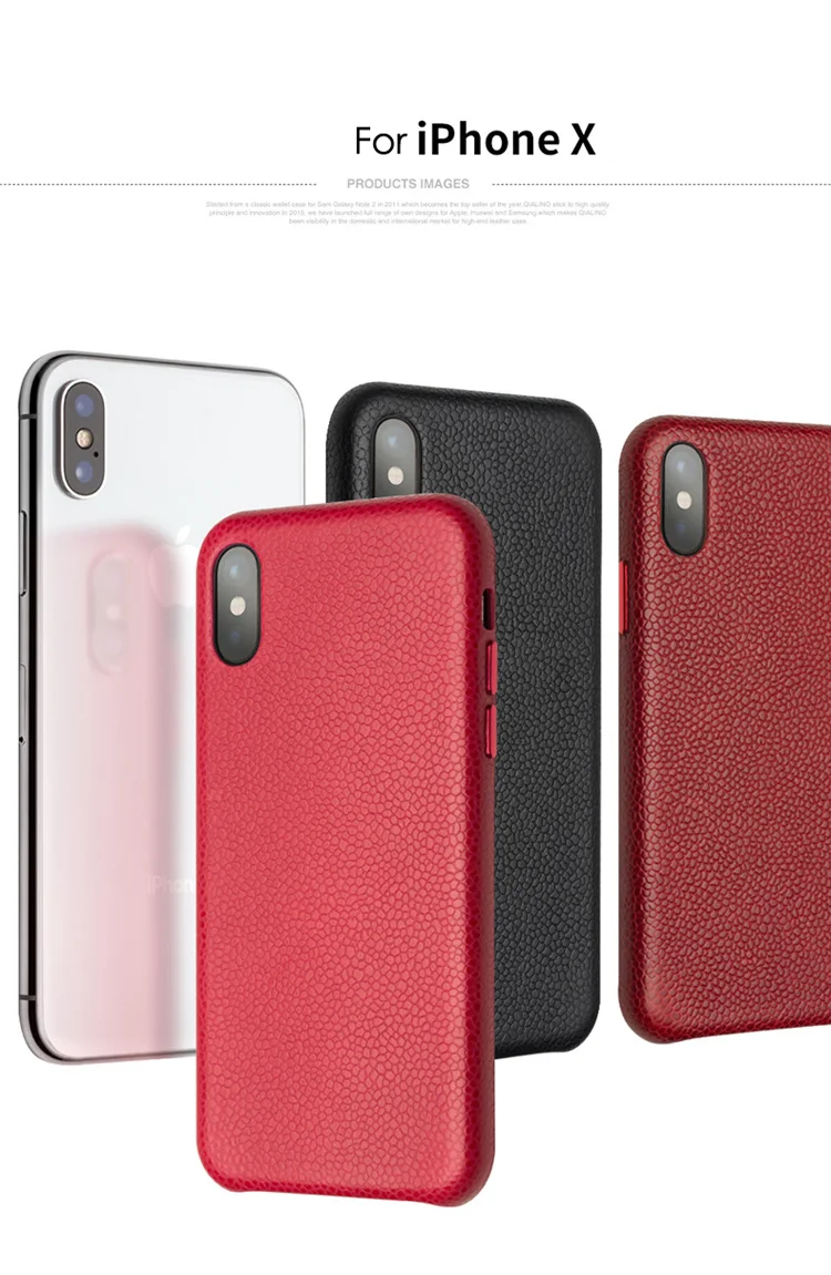 QIALINO Classic Litchi Texture Calf Skin Genuine Leather Coated Plastic Thin Cover Accessory for iPhone X/ XS 5.8 inch - Red-Cellmalls