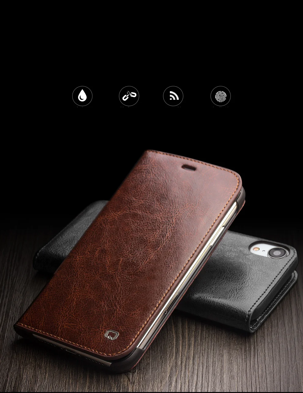 QIALINO Genuine Cowhide Leather Phone Case for iPhone XR 6.1 inch, Full Protection Folio Flip Wallet Mobile Cover - Black-Cellmalls