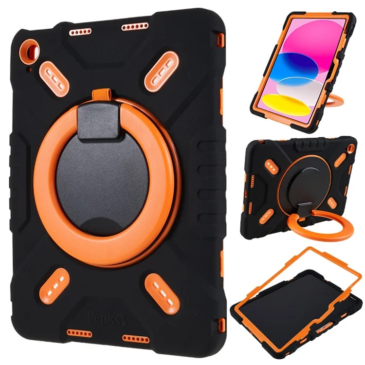 PEPKOO For iPad (2025) / 10.9 (2022) Tablet Case 360 Degree Rotation Kickstand Silicone+PC+ABS Tablet Cover - Orange-Cellmalls