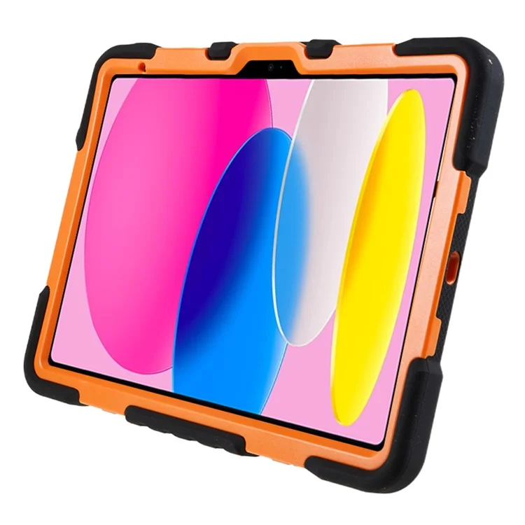 PEPKOO For iPad (2025) / 10.9 (2022) Tablet Case 360 Degree Rotation Kickstand Silicone+PC+ABS Tablet Cover - Orange-Cellmalls