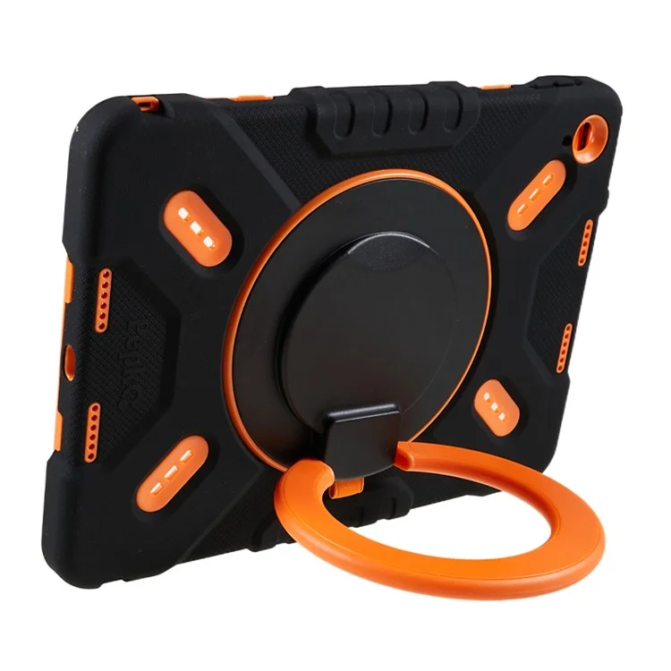 PEPKOO For iPad (2025) / 10.9 (2022) Tablet Case 360 Degree Rotation Kickstand Silicone+PC+ABS Tablet Cover - Orange-Cellmalls