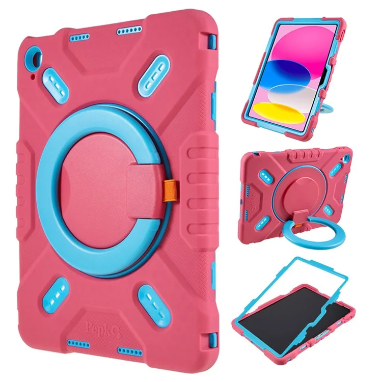 PEPKOO For iPad (2025) / 10.9 (2022) Tablet Case 360 Degree Rotation Kickstand Silicone+PC+ABS Tablet Cover - Rose-Cellmalls
