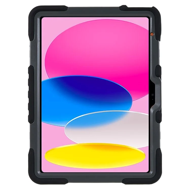 PEPKOO For iPad (2025) / 10.9 (2022) Tablet Case 360 Degree Rotation Kickstand Silicone+PC+ABS Tablet Cover - Black-Cellmalls