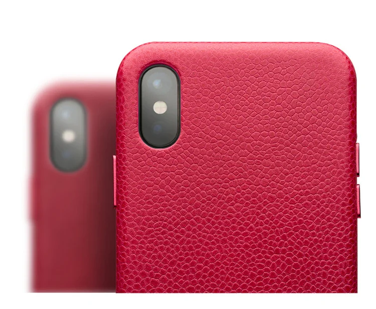 QIALINO Classic Litchi Texture Calf Skin Genuine Leather Coated Plastic Thin Cover Accessory for iPhone X/ XS 5.8 inch - Red-Cellmalls