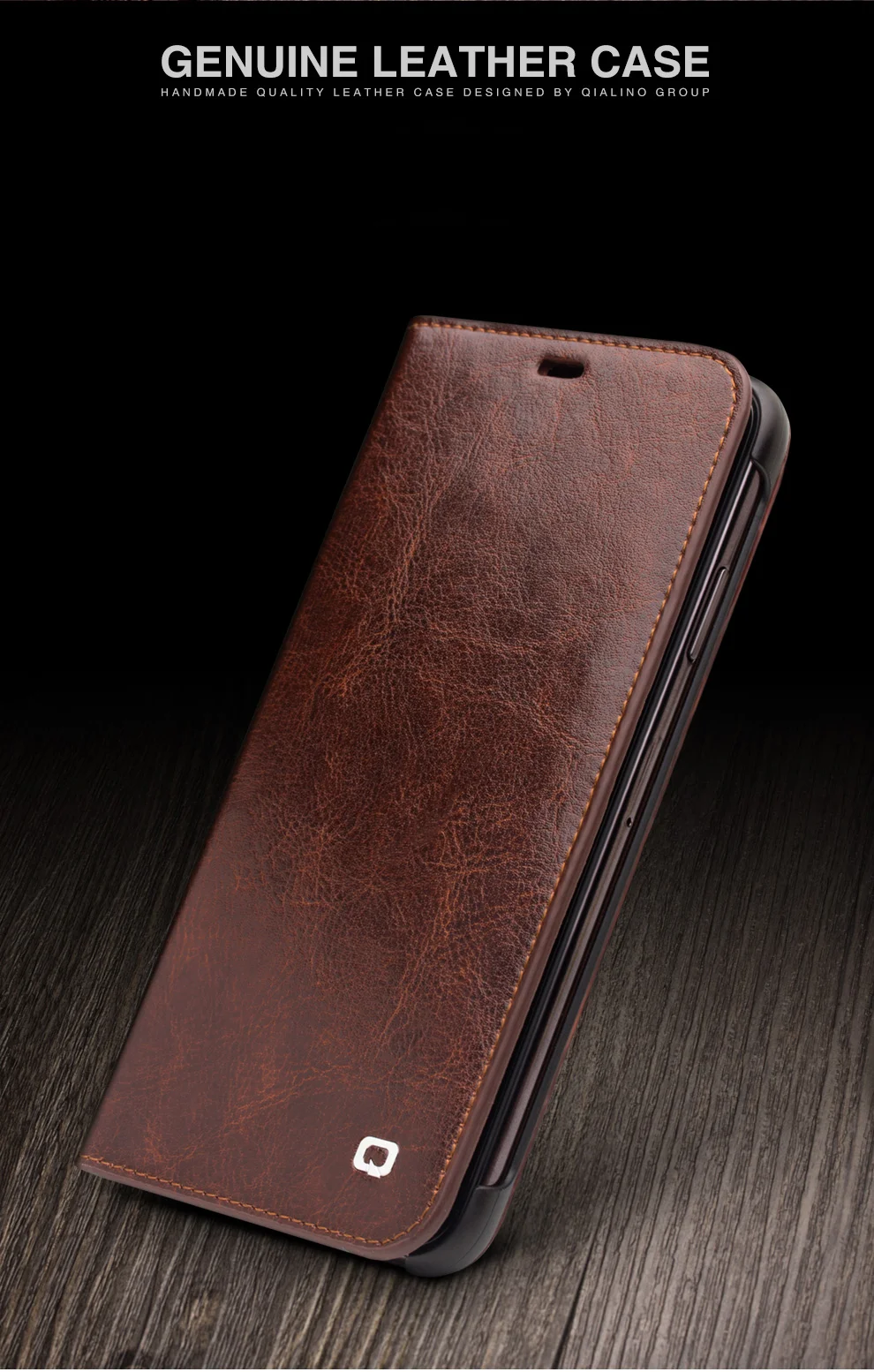 QIALINO Genuine Cowhide Leather Phone Case for iPhone XR 6.1 inch, Full Protection Folio Flip Wallet Mobile Cover - Black-Cellmalls