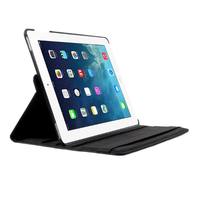 Litchi Skin PU Leather 360 Degree Rotary Stand Folio Case with Elastic Band for iPad 4 / 3 / 2 - Black-Cellmalls