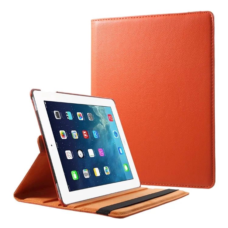 Litchi Skin PU Leather 360 Degree Rotary Stand Folio Case with Elastic Band for iPad 4 / 3 / 2 - Black-Cellmalls