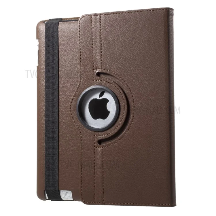 Litchi Skin PU Leather 360 Degree Rotary Stand Folio Case with Elastic Band for iPad 4 / 3 / 2 - Black-Cellmalls