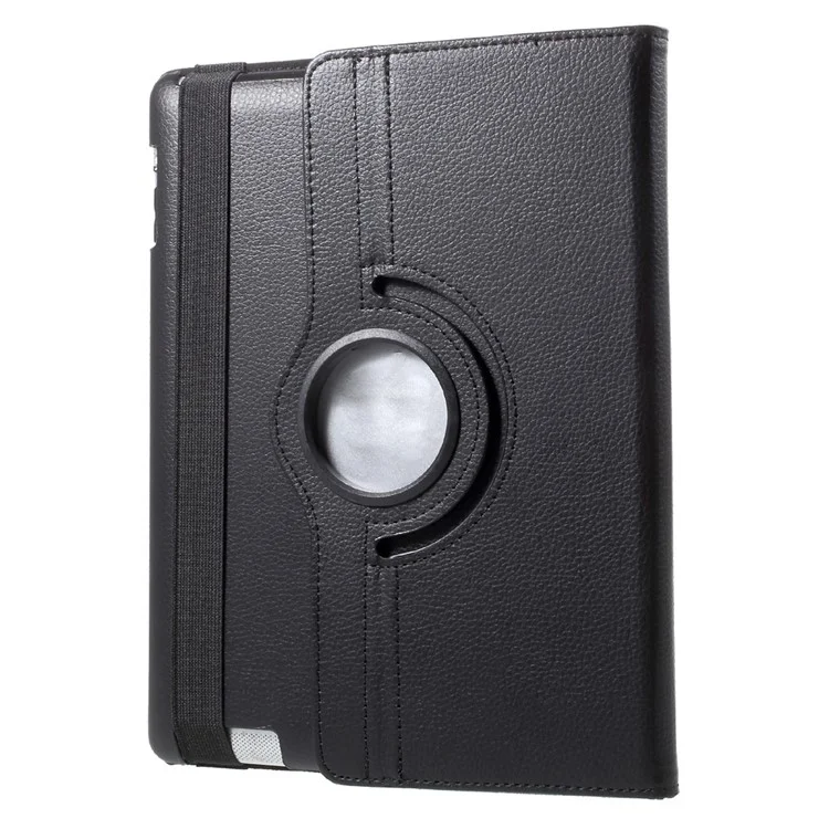 Litchi Skin PU Leather 360 Degree Rotary Stand Folio Case with Elastic Band for iPad 4 / 3 / 2 - Black-Cellmalls