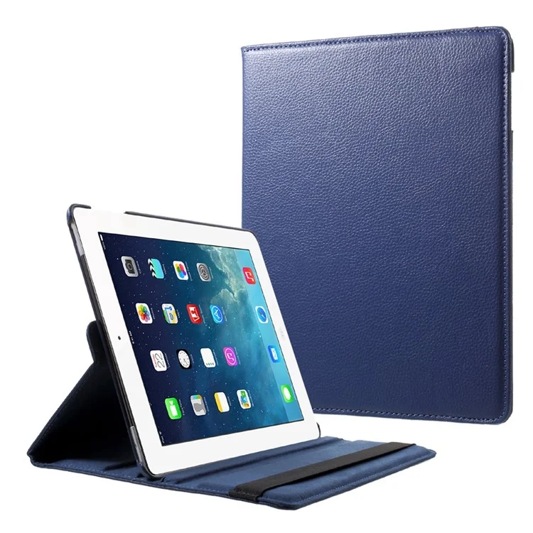 Litchi Skin PU Leather 360 Degree Rotary Stand Folio Case with Elastic Band for iPad 4 / 3 / 2 - Black-Cellmalls