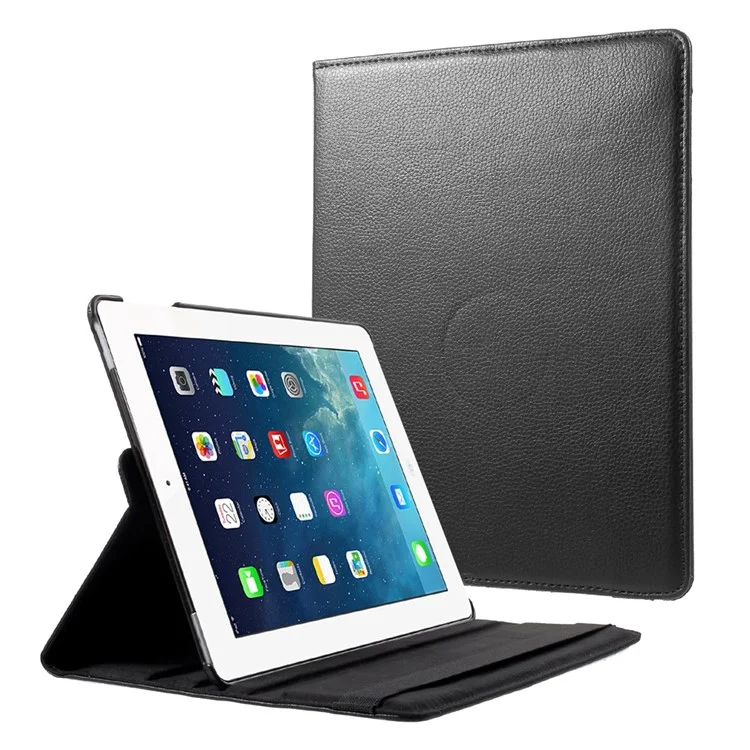 Litchi Skin PU Leather 360 Degree Rotary Stand Folio Case with Elastic Band for iPad 4 / 3 / 2 - Black-Cellmalls
