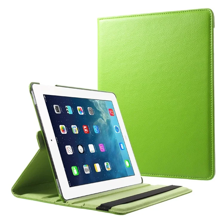 Litchi Skin PU Leather 360 Degree Rotary Stand Folio Case with Elastic Band for iPad 4 / 3 / 2 - Black-Cellmalls