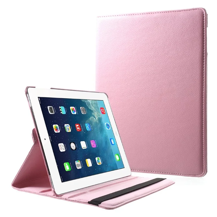 Litchi Skin PU Leather 360 Degree Rotary Stand Folio Case with Elastic Band for iPad 4 / 3 / 2 - Black-Cellmalls