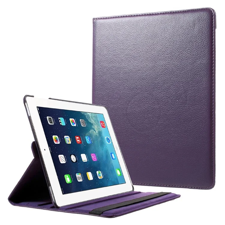 Litchi Skin PU Leather 360 Degree Rotary Stand Folio Case with Elastic Band for iPad 4 / 3 / 2 - Black-Cellmalls