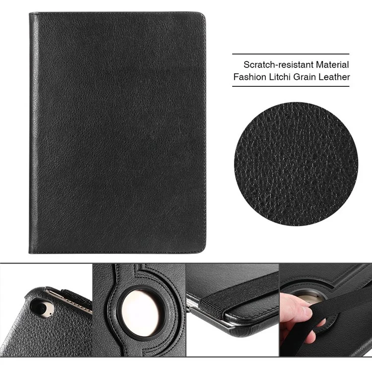 Litchi Grain 360 Swivel Smart Stand Leather Tablet Cover for iPad 9.7-inch (2018) / 9.7-inch (2017) - Black-Cellmalls