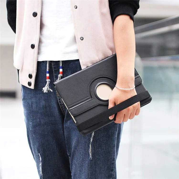 Litchi Grain 360 Swivel Smart Stand Leather Tablet Cover for iPad 9.7-inch (2018) / 9.7-inch (2017) - Black-Cellmalls